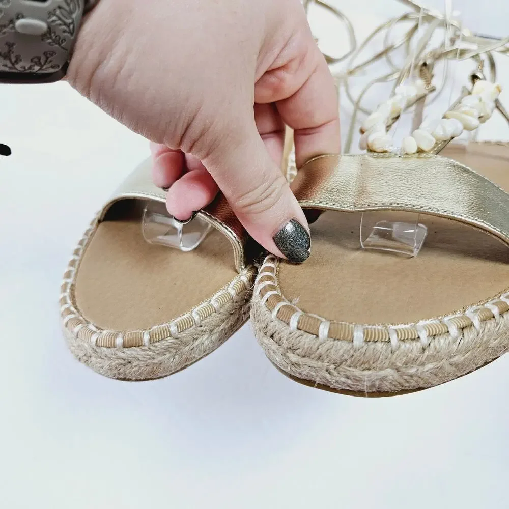 asos Design Jukebox‎ Beaded Two Part Espadrilles in Gold Mermaidcore Women's 10